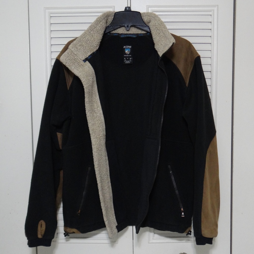 KÜHL Alpenwurx Men’s Large Black Brown Sherpa Fleece Jacket Full Zip Outdoor - Picture 4 of 8